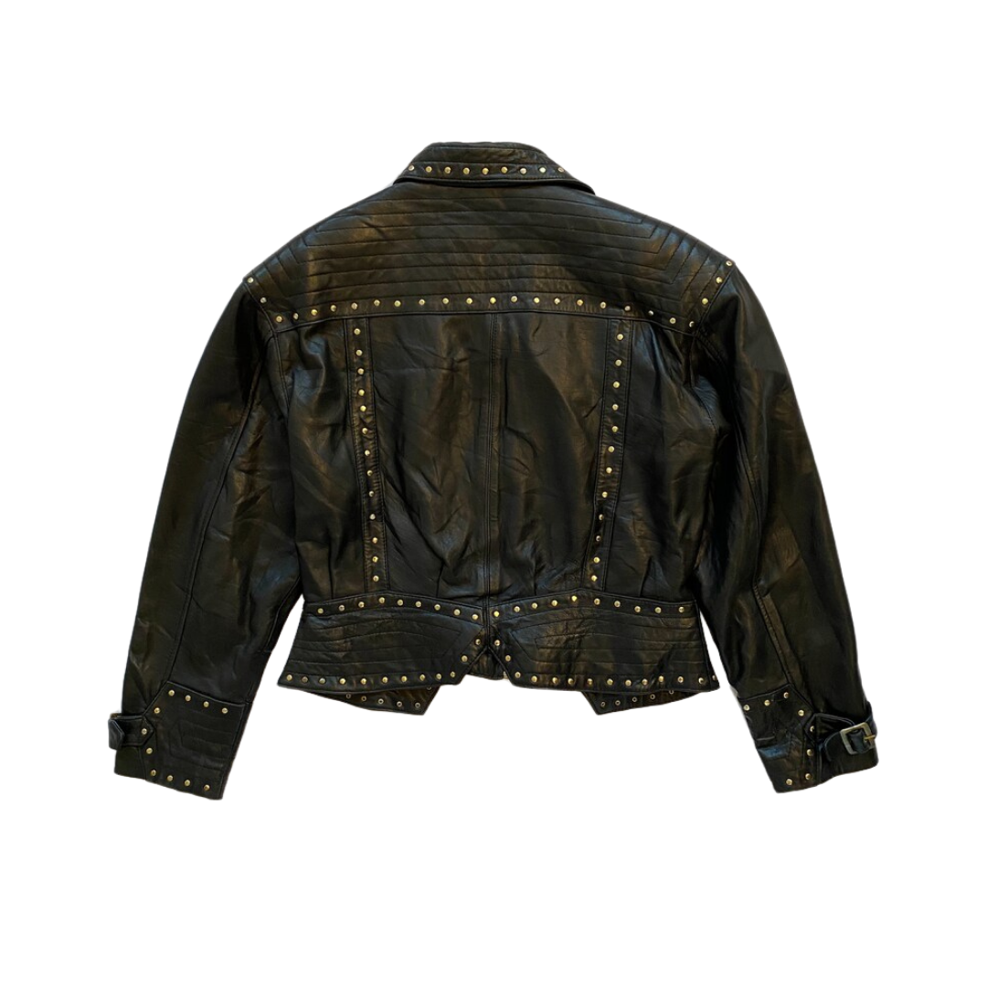 1980s Gold Stud Leather Jacket with Buckle – TELL THEM IT'S VINTAGE