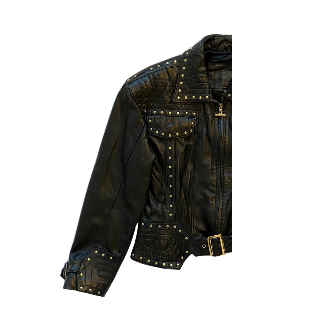 1980s Gold Stud Leather Jacket with Buckle – TELL THEM IT'S VINTAGE