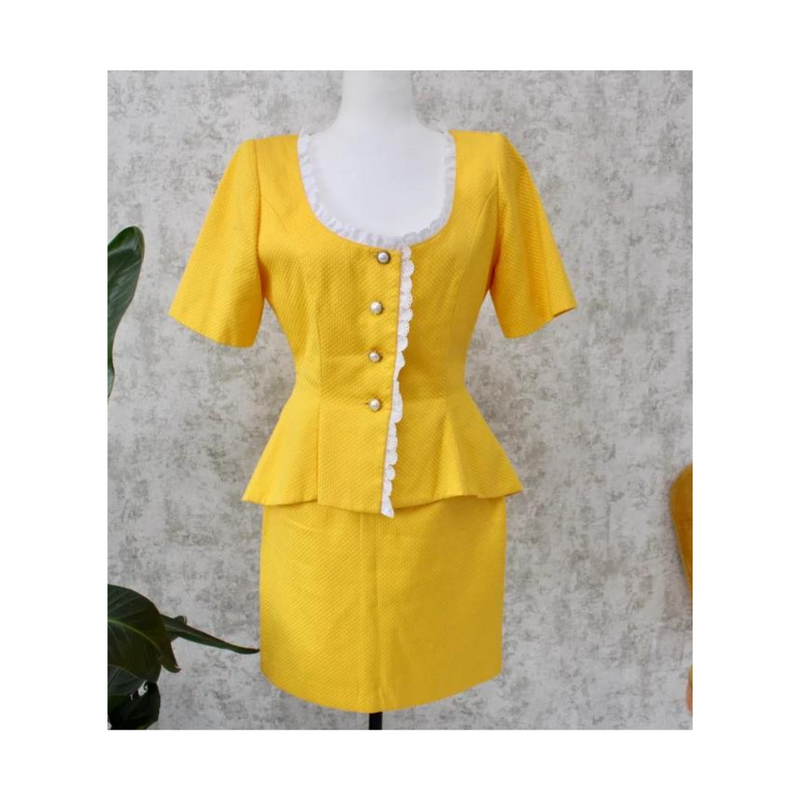 1980s Yellow Peplum Skirt-Suit